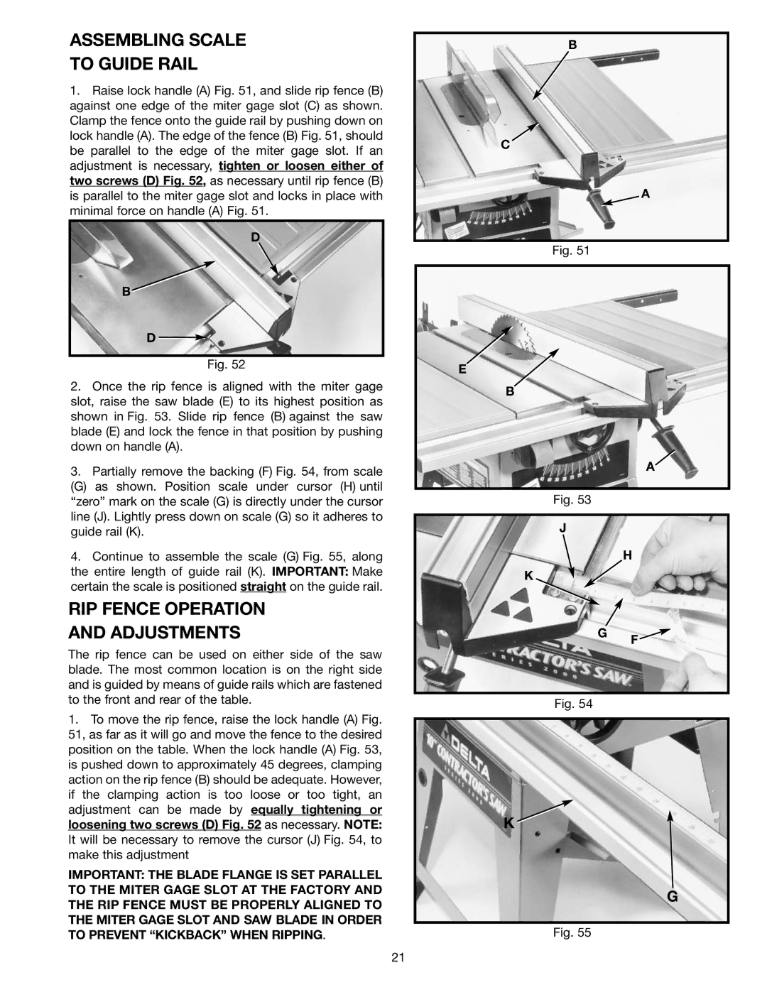 Delta 36-465 instruction manual Assembling Scale To Guide Rail, RIP Fence Operation Adjustments 