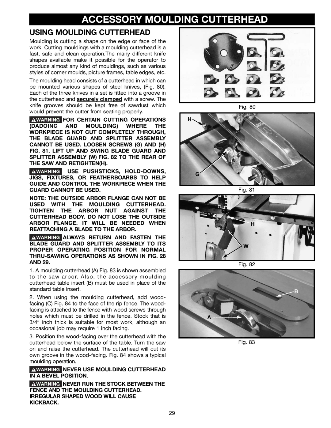 Delta 36-465 instruction manual Accessory Moulding Cutterhead, Using Moulding Cutterhead 