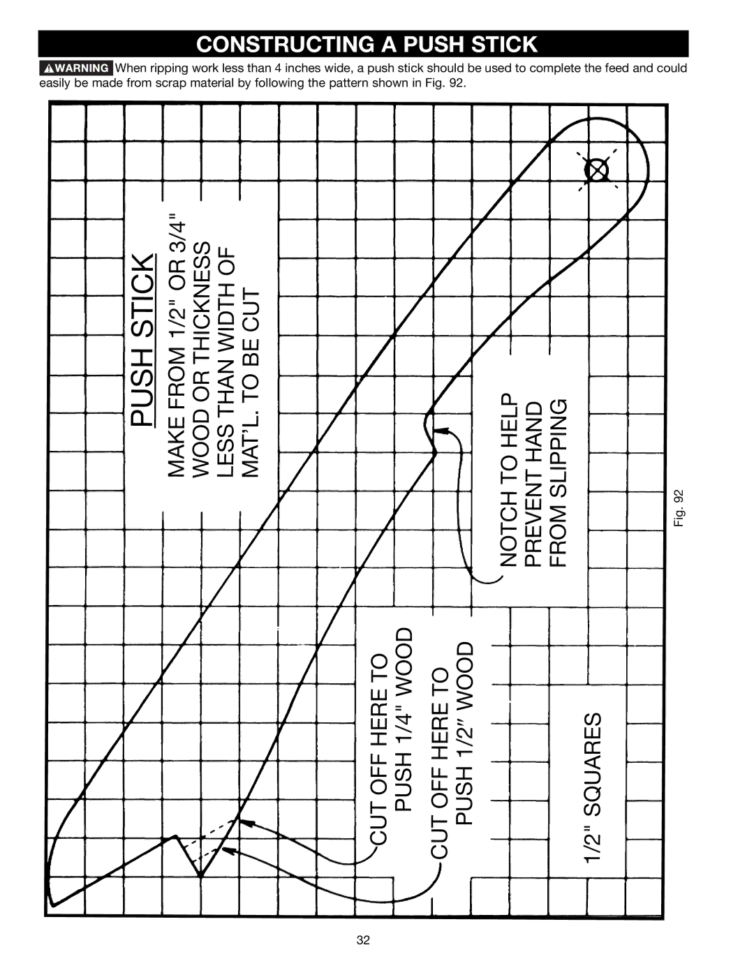 Delta 36-465 instruction manual Pushstick, Constructing a Push Stick 