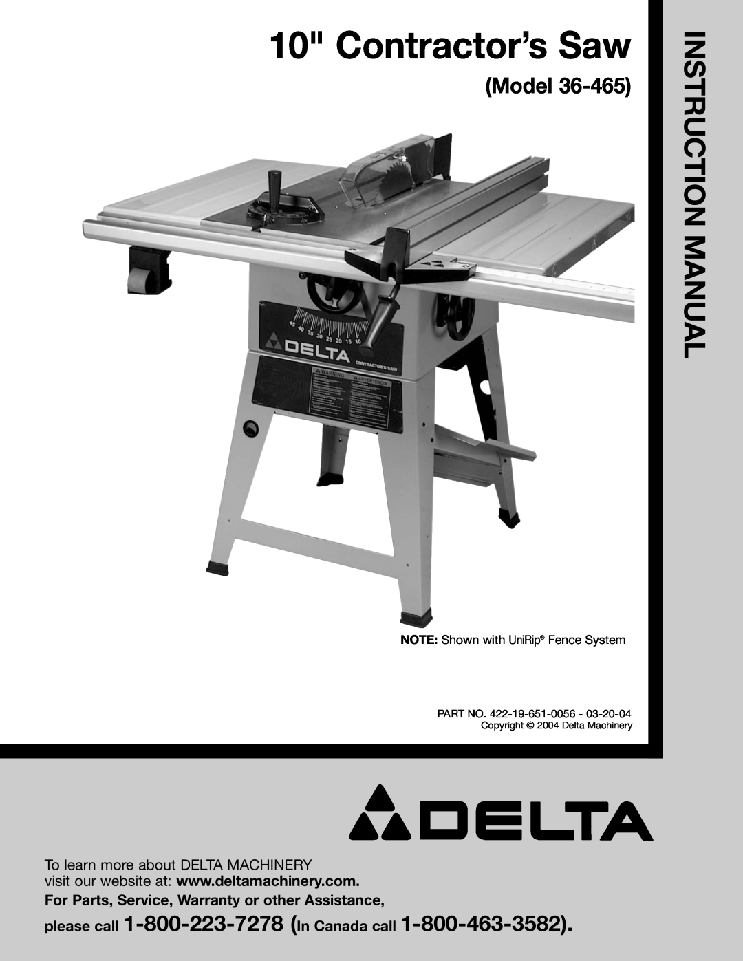 Delta 36-465 instruction manual Instruction Manual, To learn more about DELTA MACHINERY, Contractor’s Saw, Model 