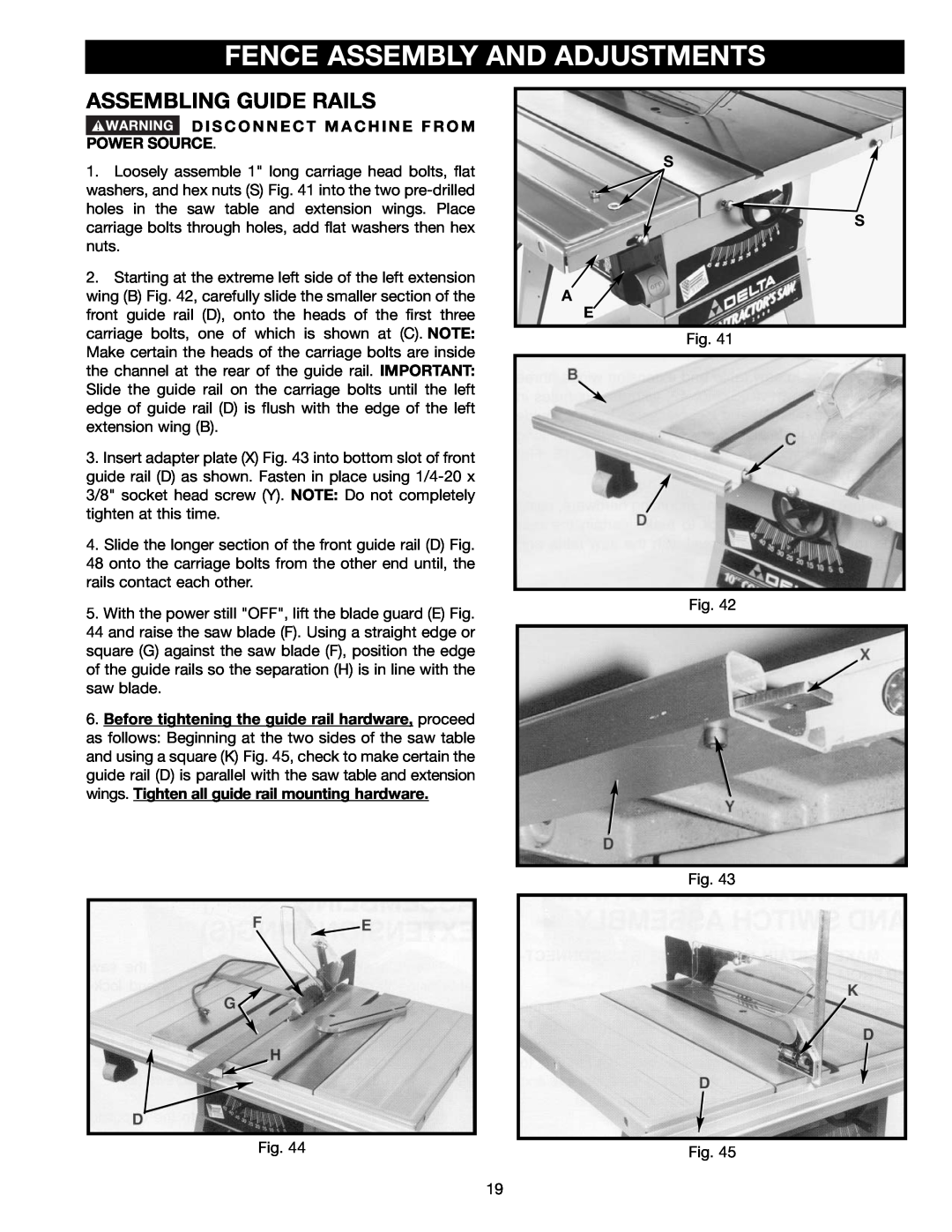 Delta 36-465 instruction manual Fence Assembly And Adjustments, Assembling Guide Rails, S S A E 