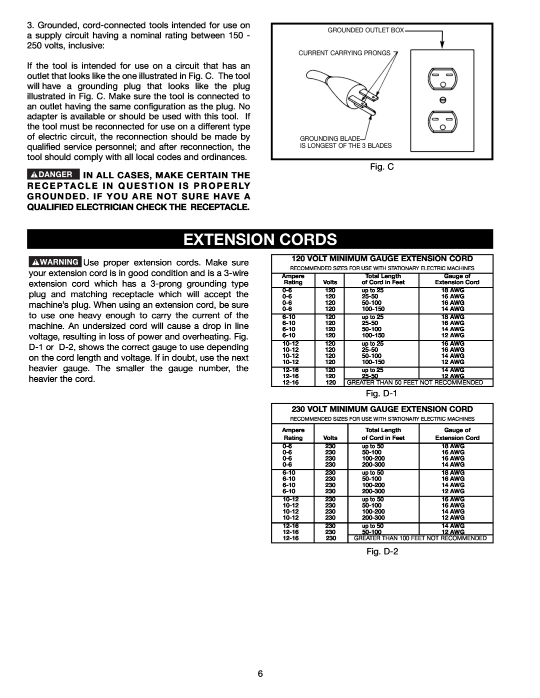 Delta 36-465 instruction manual Extension Cords 