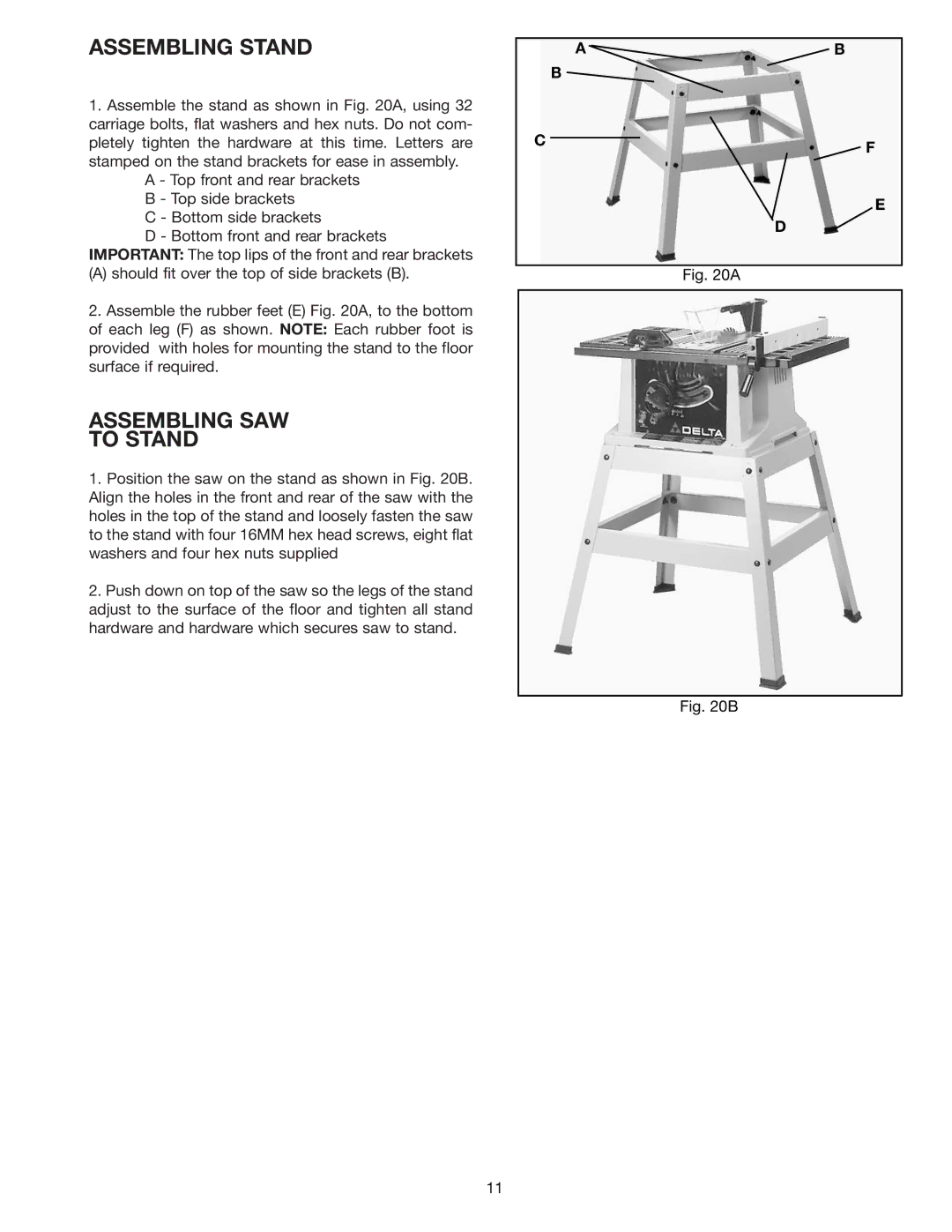 Delta 36-540, 36-545 instruction manual Assembling Stand 