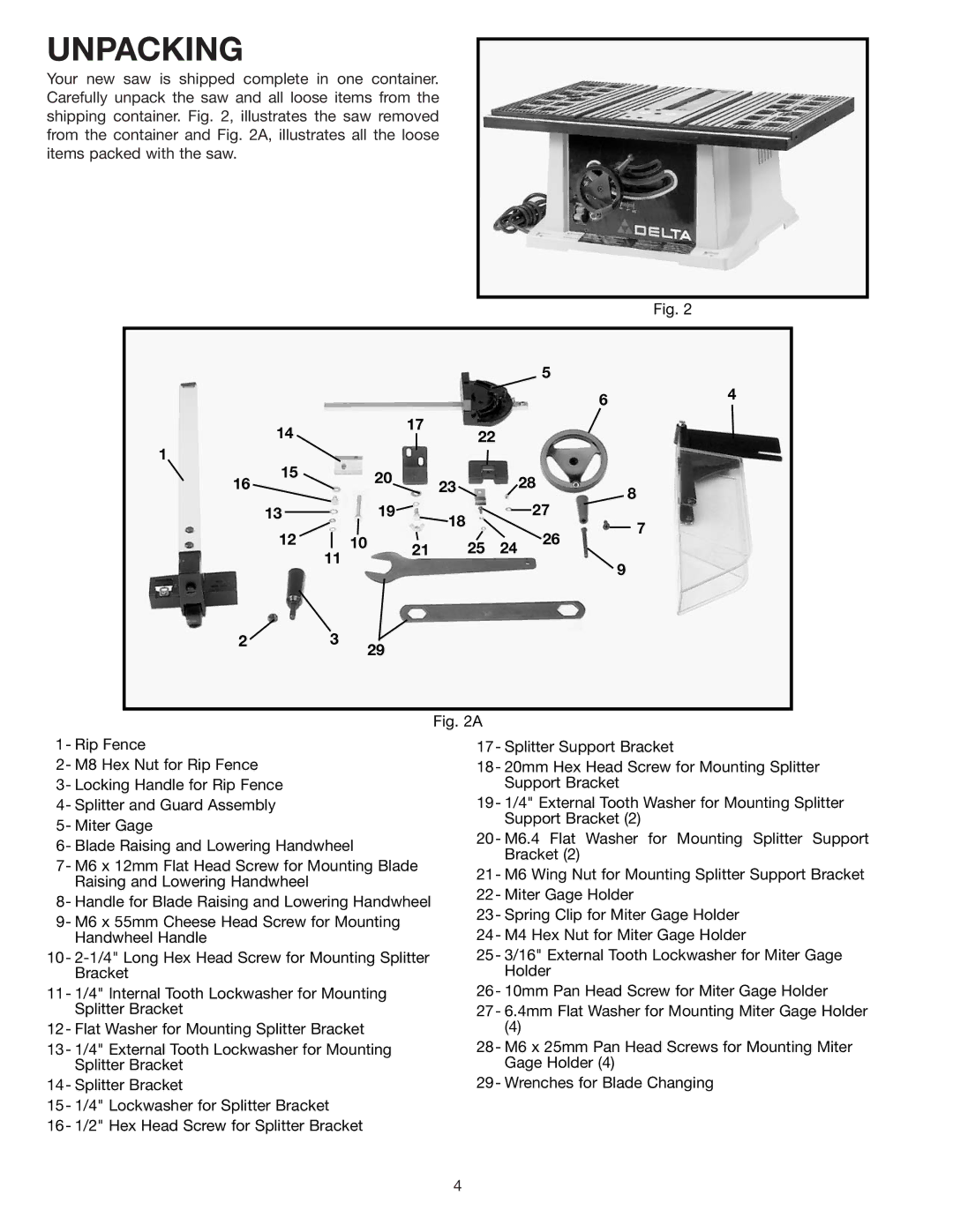 Delta 36-545, 36-540 instruction manual Unpacking 