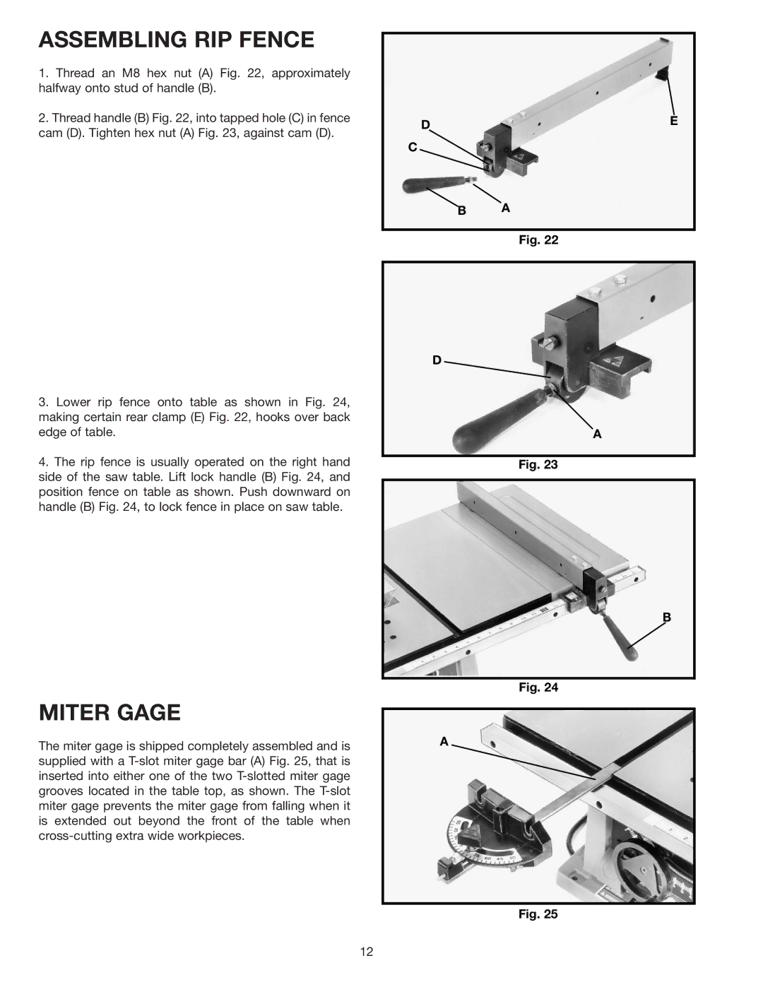 Delta 36-560 w/stand), 36-550 instruction manual Assembling RIP Fence, Miter Gage 