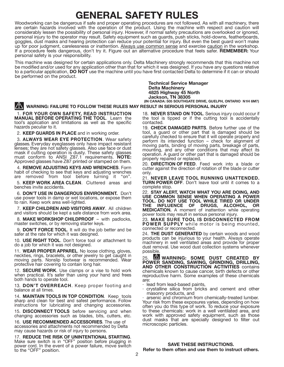 Delta 36-560 w/stand), 36-550 instruction manual General Safety Rules 