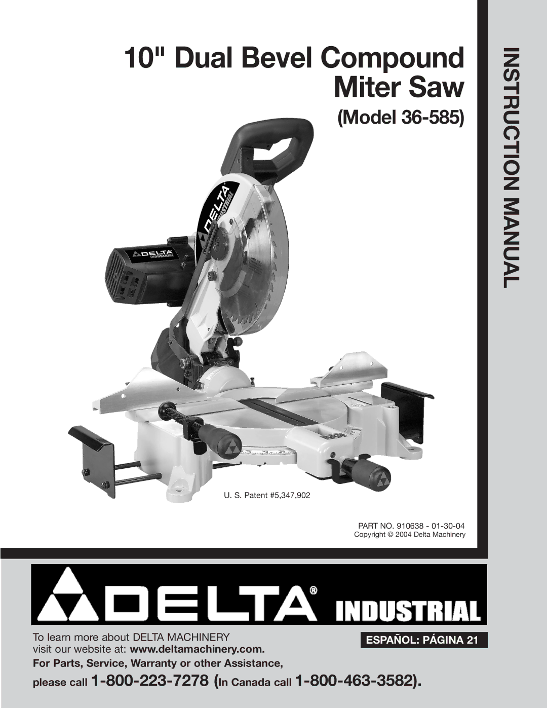 Delta 36-585 instruction manual Dual Bevel Compound Miter Saw 