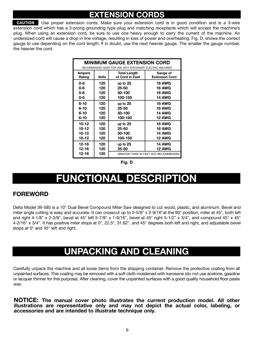 Delta 36-585 instruction manual Unpacking and Cleaning, Foreword 