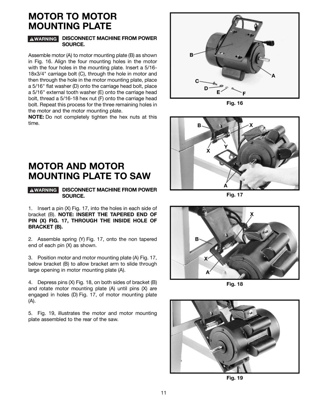 Delta 36-650 instruction manual Motor to Motor Mounting Plate, Motor and Motor Mounting Plate to SAW 