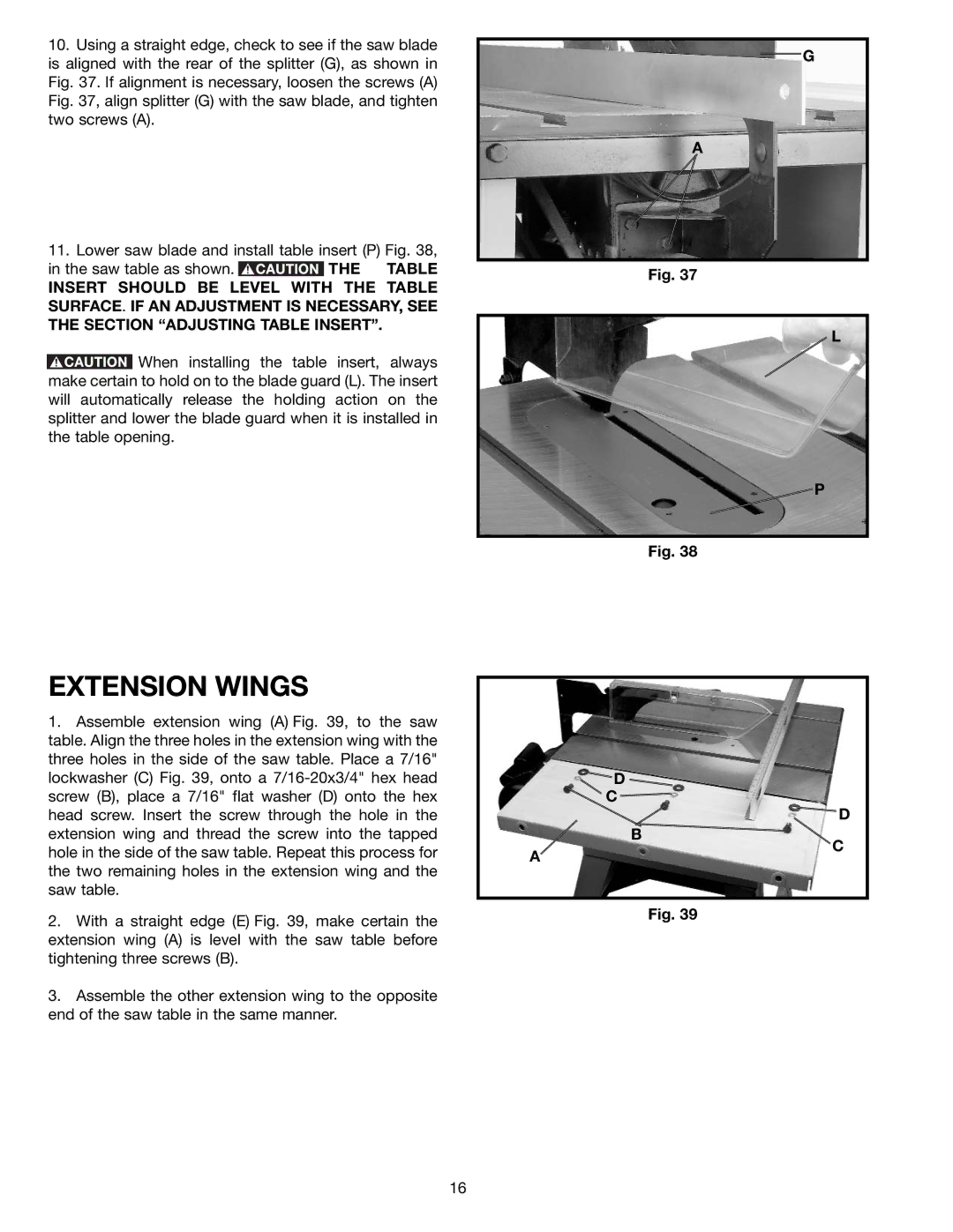 Delta 36-650 instruction manual Extension Wings 