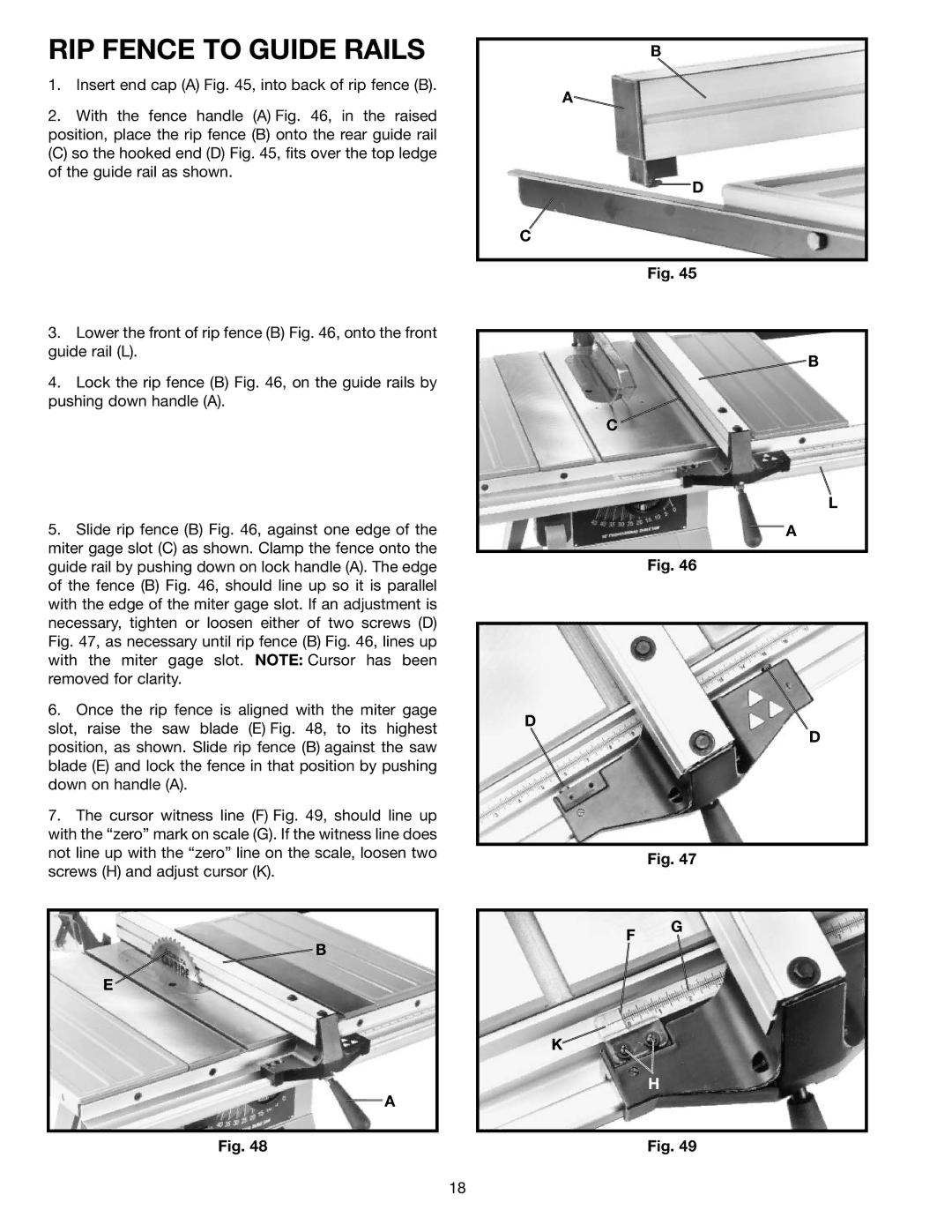 Delta 36-650 instruction manual RIP Fence to Guide Rails 