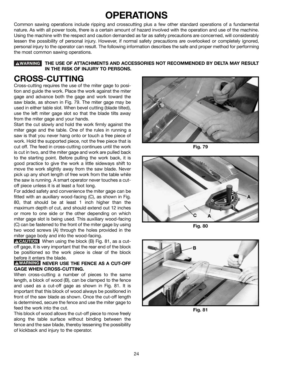 Delta 36-650 instruction manual Operations, Cross-Cutting 