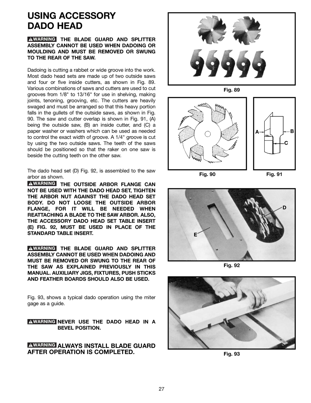 Delta 36-650 instruction manual Using Accessory Dado Head 