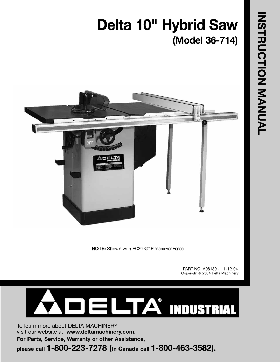 Delta 36-714 instruction manual Delta 10 Hybrid Saw 