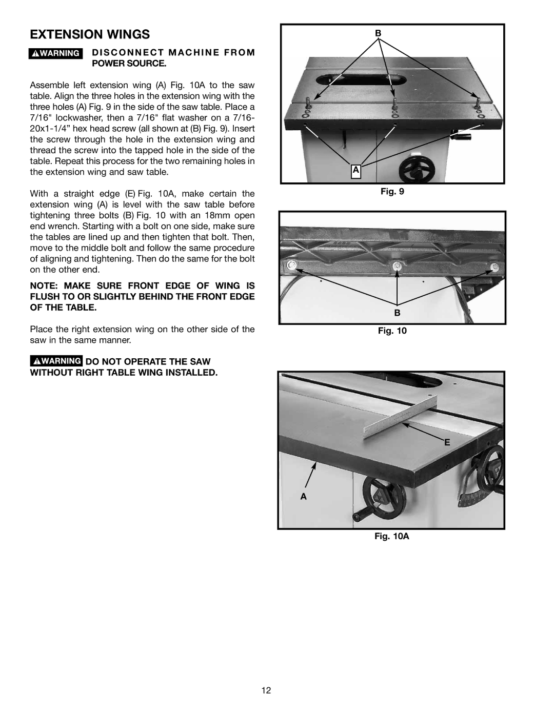 Delta 36-714 instruction manual Extension Wings, S C O N N E C T M a C H I N E F R O M Power Source 