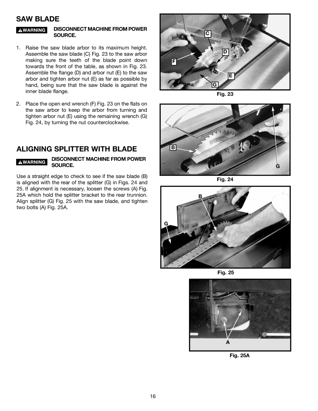 Delta 36-714 instruction manual SAW Blade, Aligning Splitter with Blade 