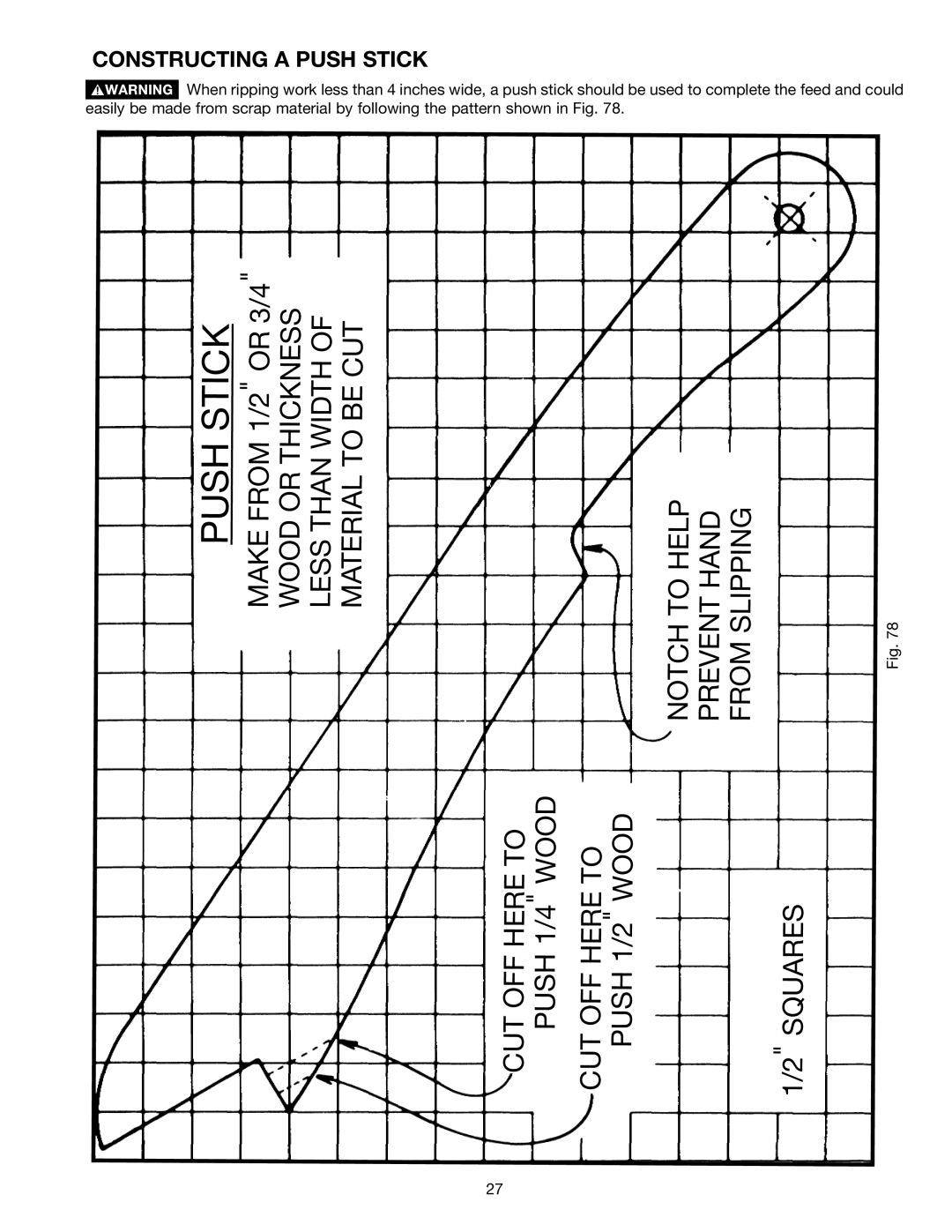 Delta 36-714 instruction manual Pushstick, Constructing a Push Stick 