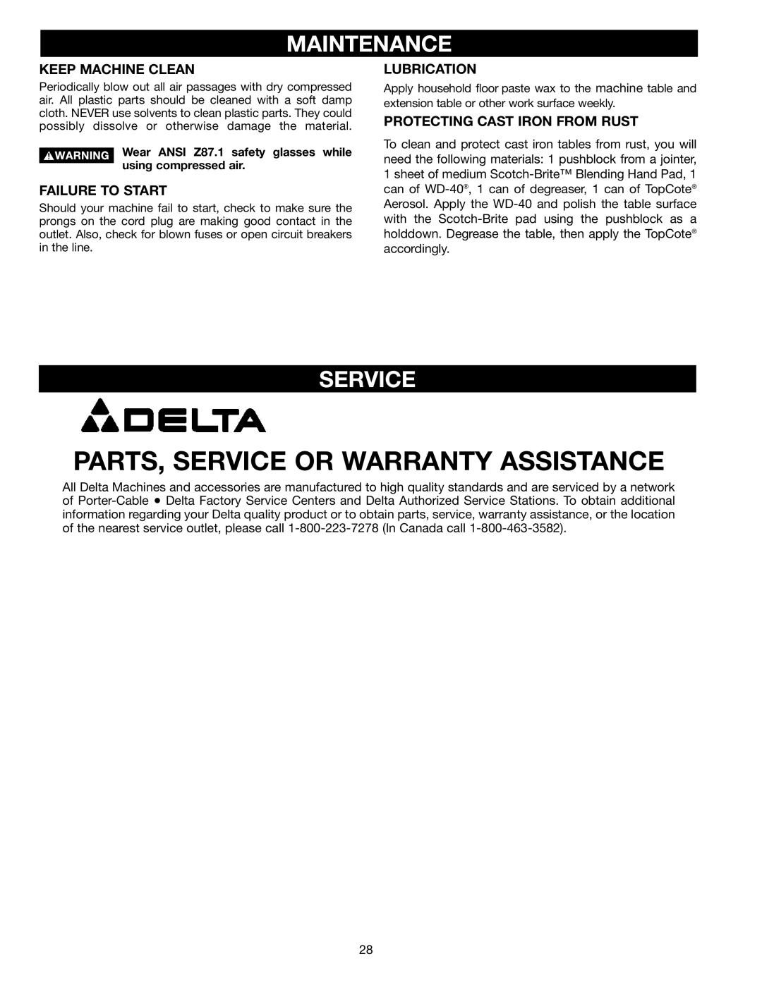 Delta 36-714 instruction manual Maintenance, Service 