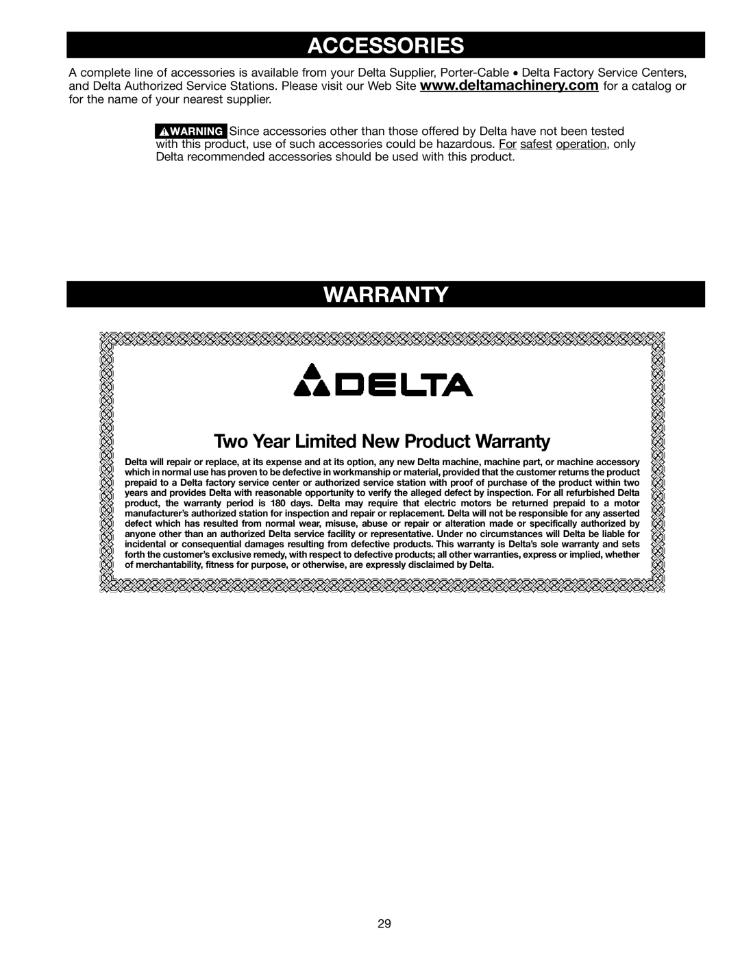 Delta 36-714 instruction manual Accessories, Warranty 