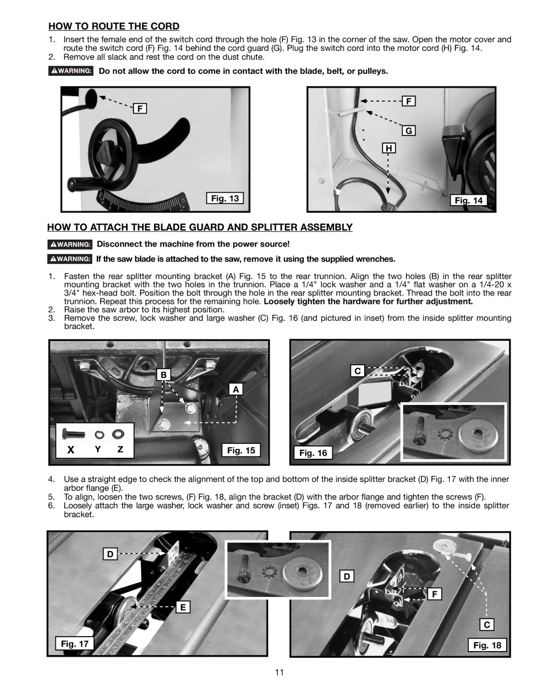 Delta 36-714B instruction manual HOW to Route the Cord, HOW to Attach the Blade Guard and Splitter Assembly 