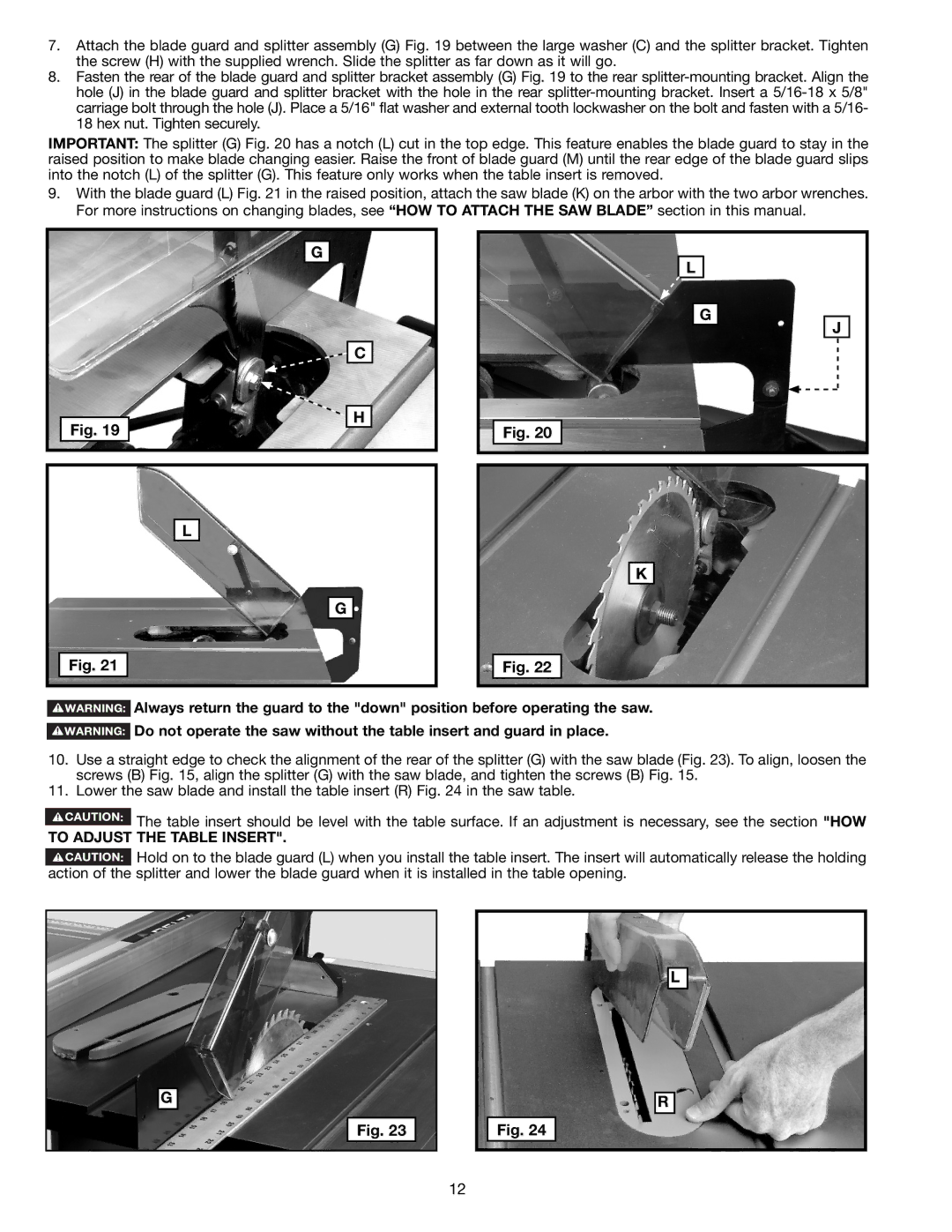 Delta 36-714B instruction manual To Adjust the Table Insert 