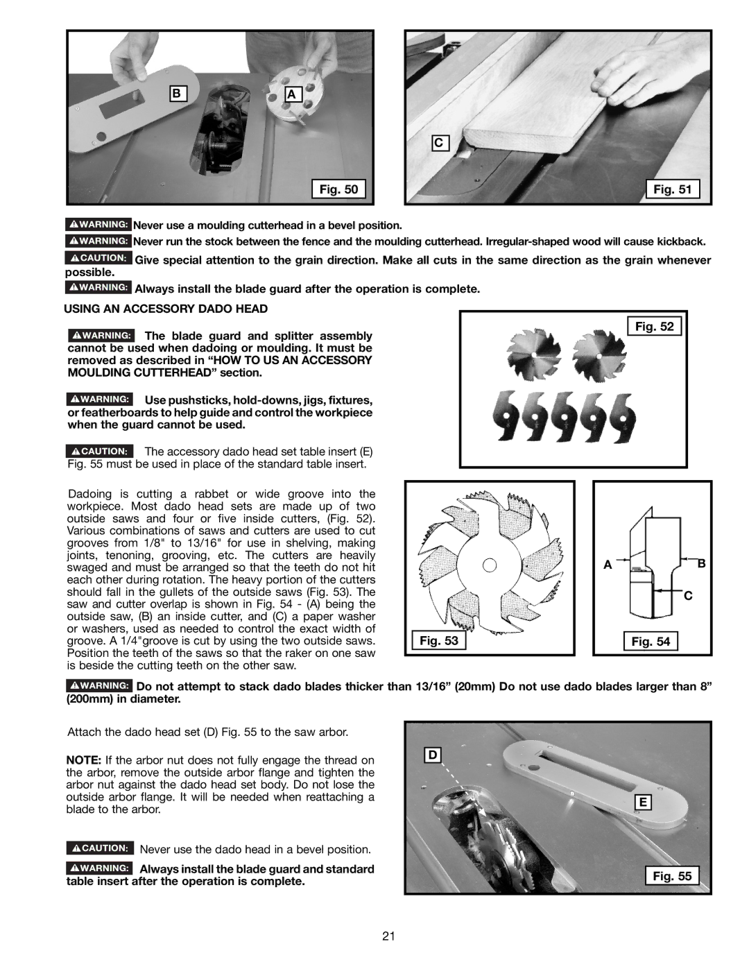 Delta 36-714B instruction manual Using AN Accessory Dado Head 