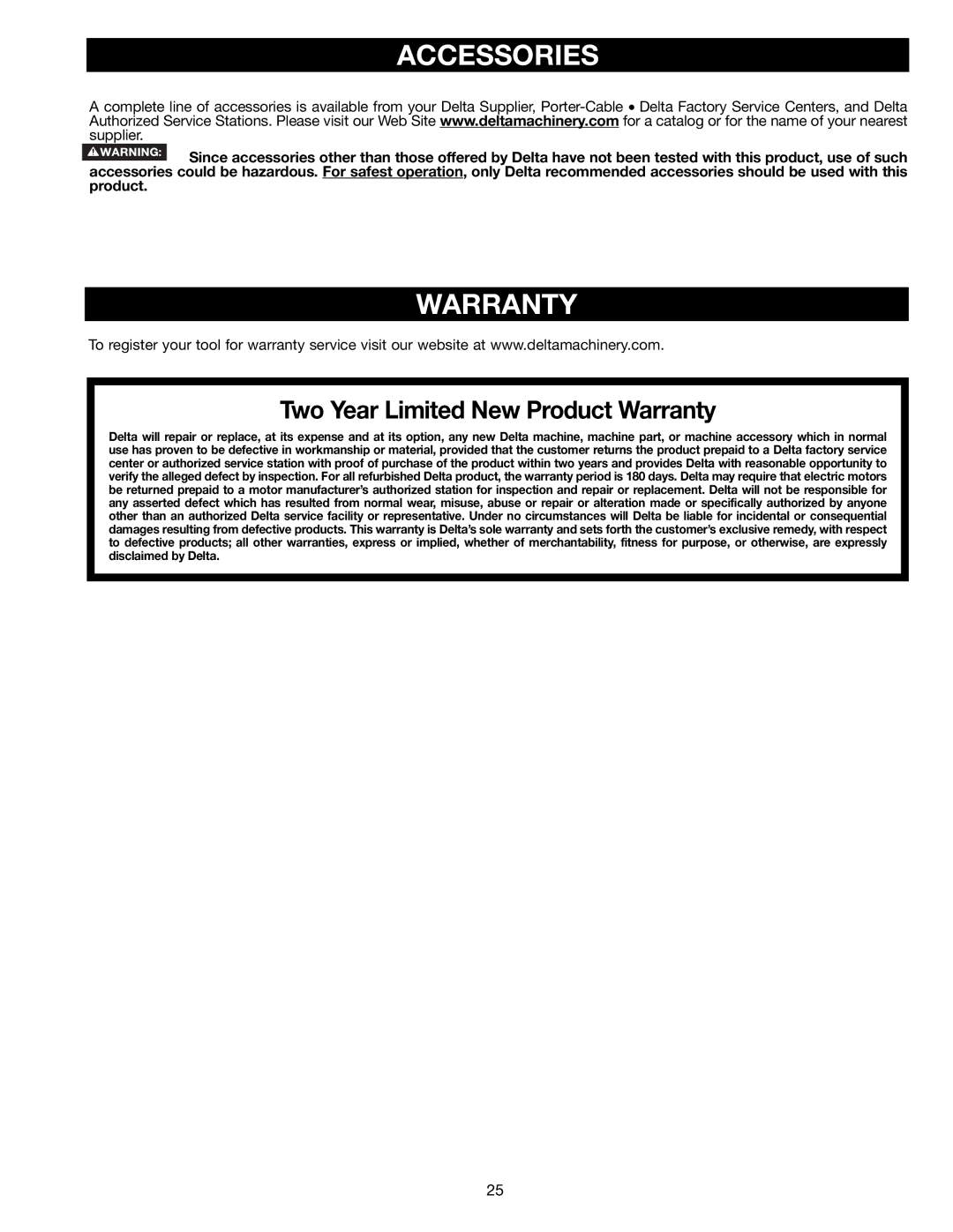 Delta 36-714B instruction manual Accessories, Warranty 