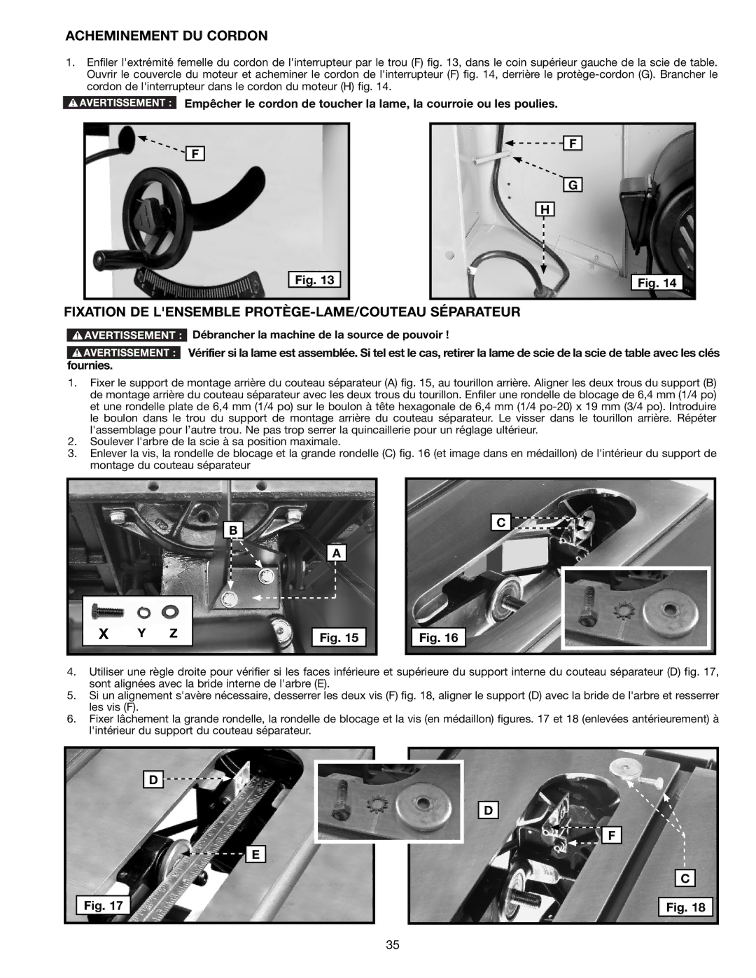 Delta 36-714B instruction manual Acheminement DU Cordon, Fixation DE Lensemble PROTÈGE-LAME/COUTEAU Séparateur 