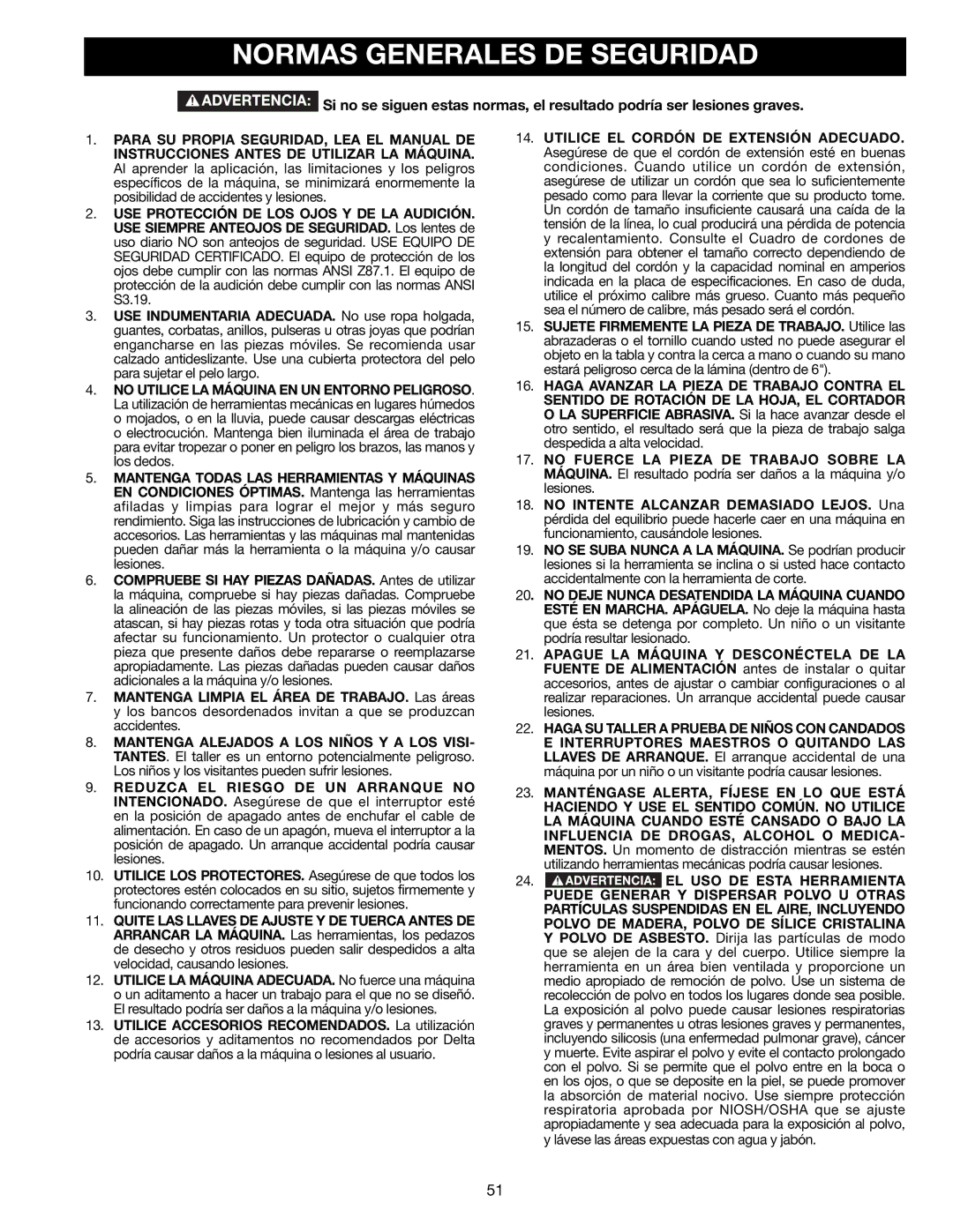 Delta 36-714B instruction manual Normas Generales DE Seguridad, EL USO DE Esta Herramienta 