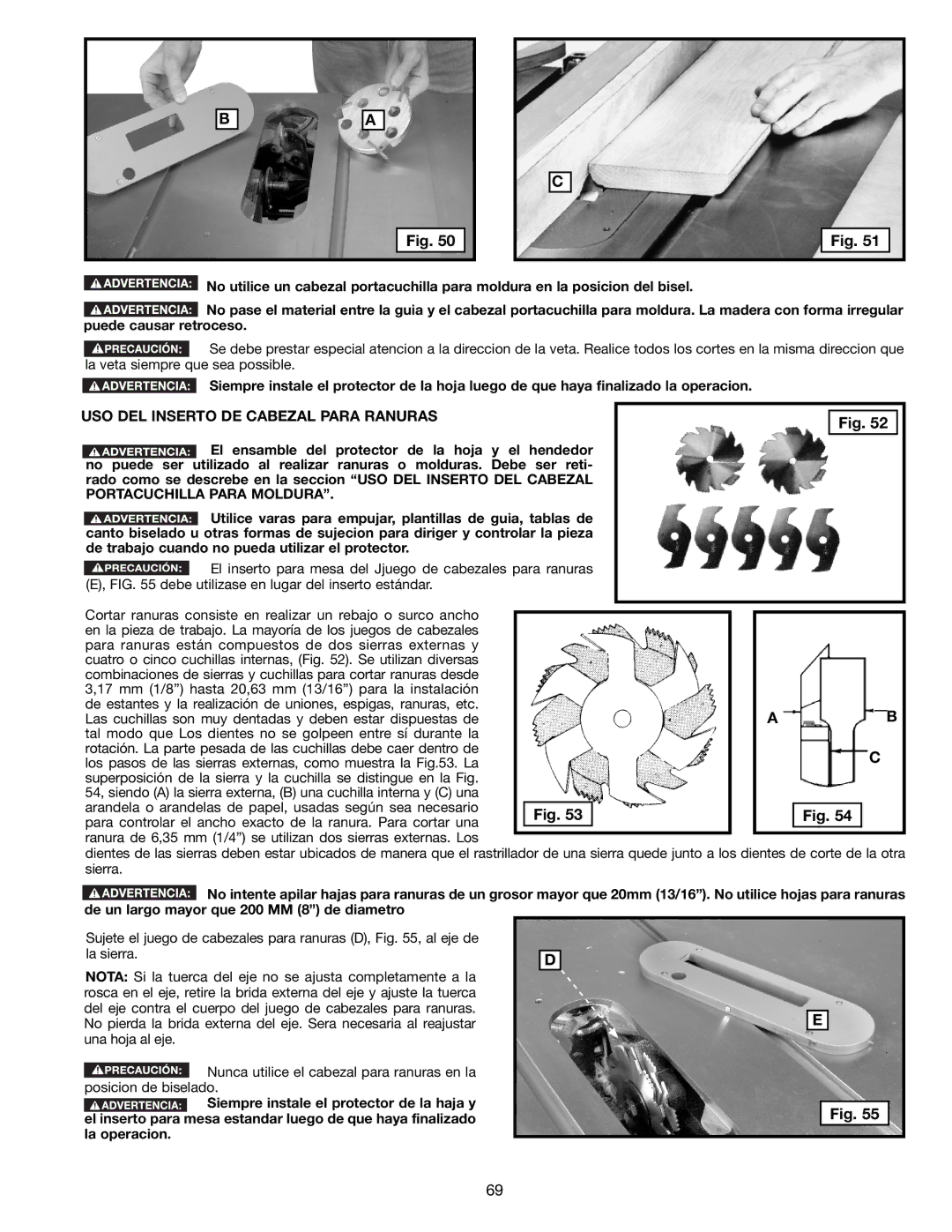 Delta 36-714B instruction manual USO DEL Inserto DE Cabezal Para Ranuras 