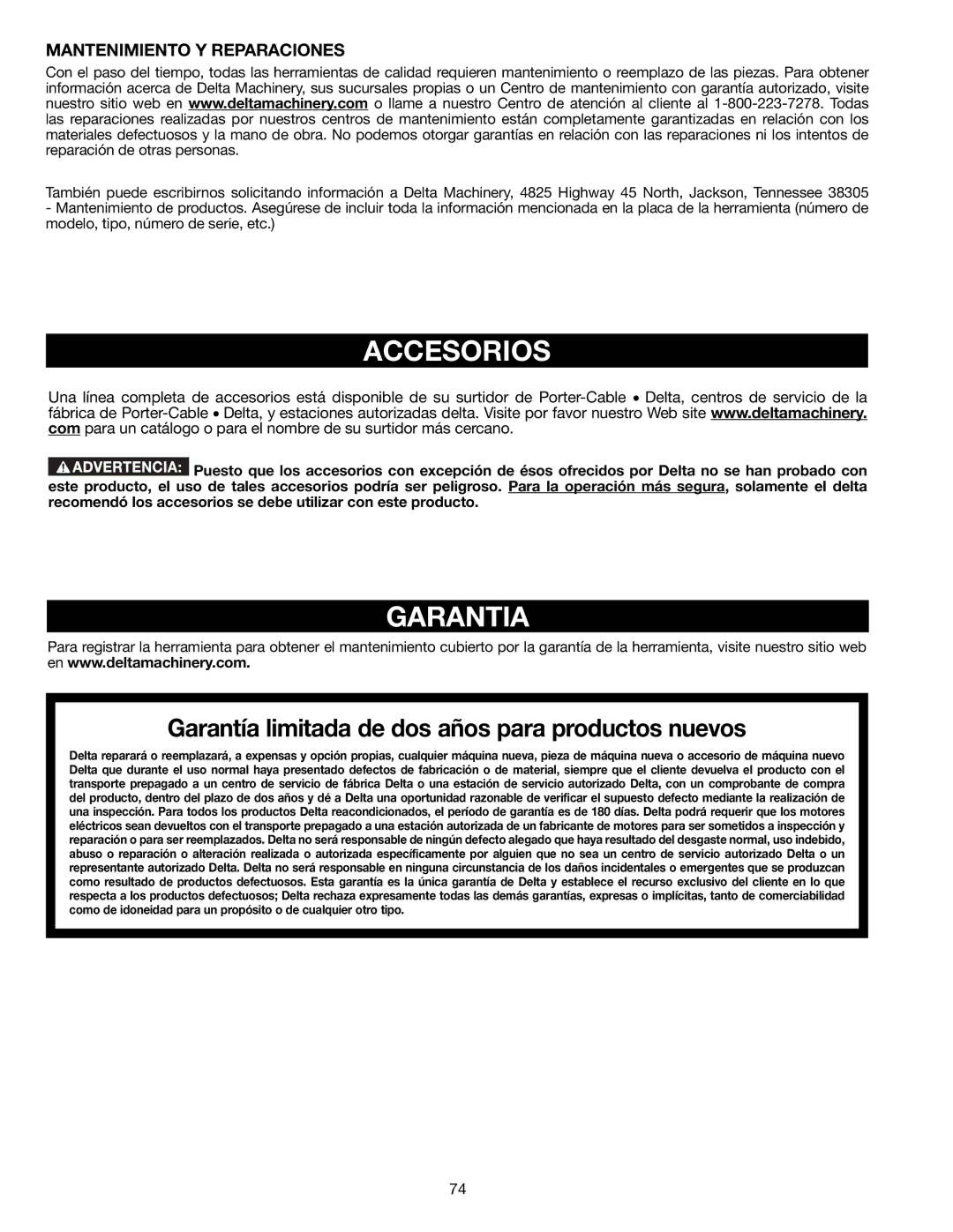 Delta 36-714B instruction manual Accesorios, Garantia, Mantenimiento Y Reparaciones 