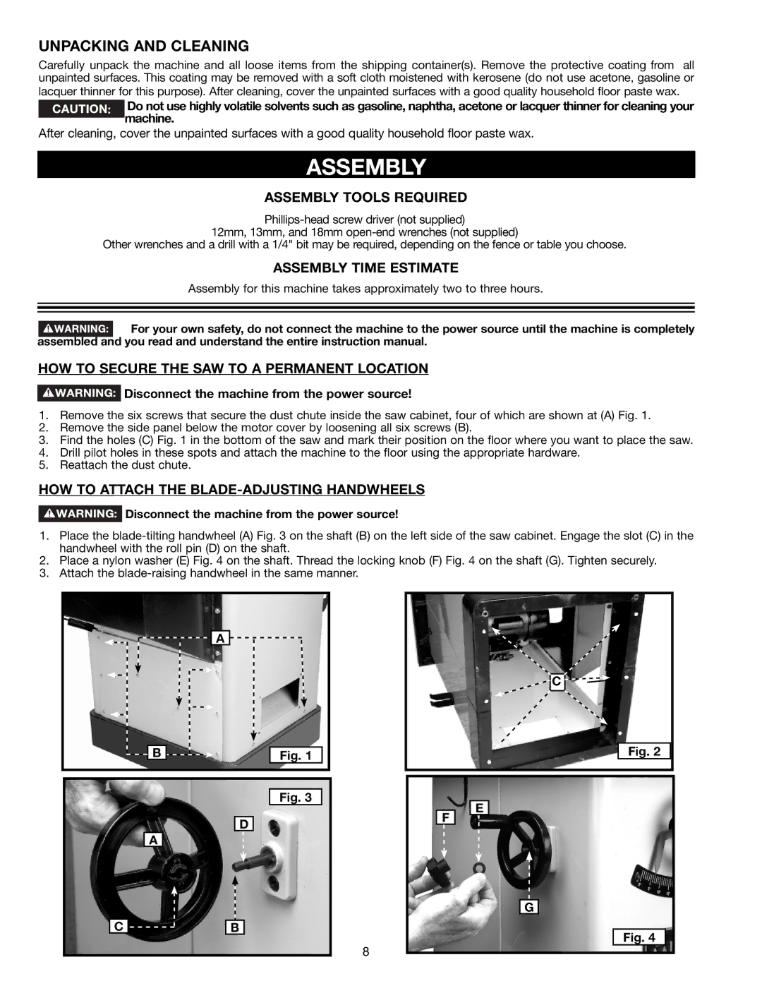 Delta 36-714B instruction manual Assembly, Unpacking and Cleaning 