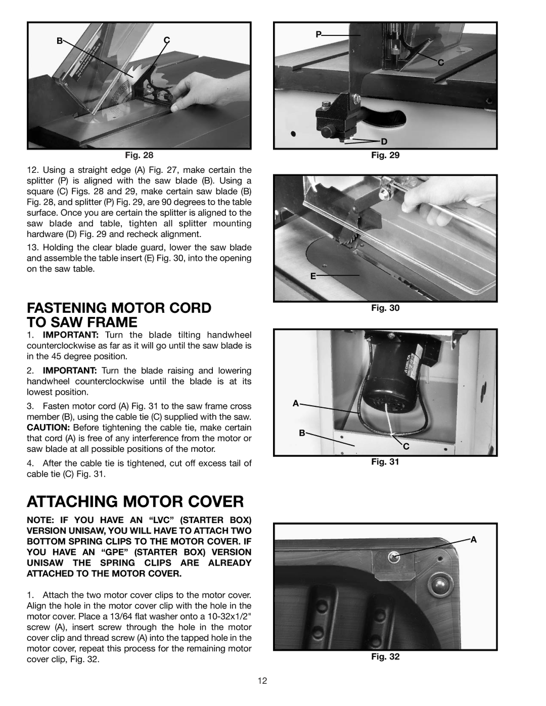 Delta 36-812, 34-814, 34-806, 34-801 instruction manual Attaching Motor Cover, Fastening Motor Cord to SAW Frame 