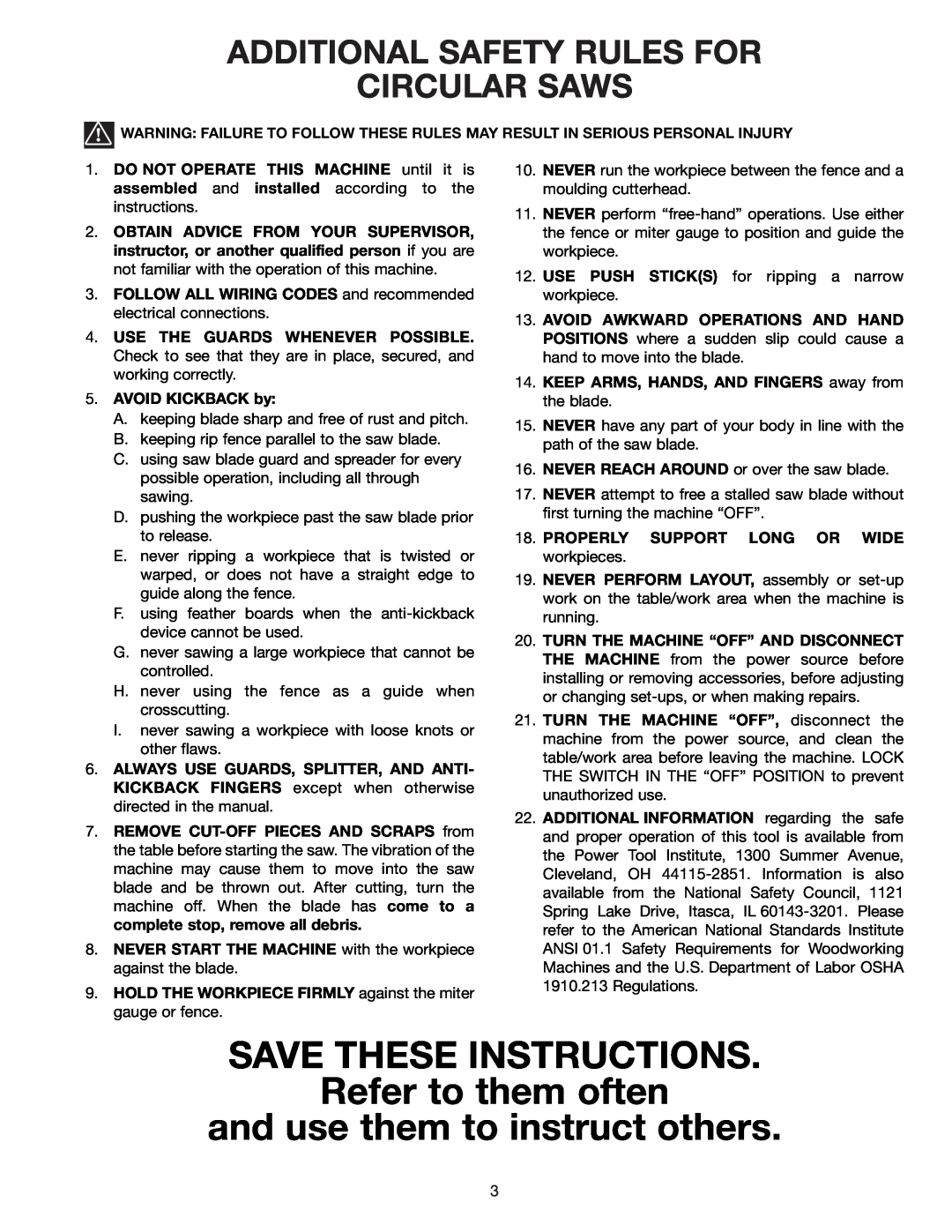 Delta 34-801, 36-812 SAVE THESE INSTRUCTIONS Refer to them often, and use them to instruct others, AVOID KICKBACK by 