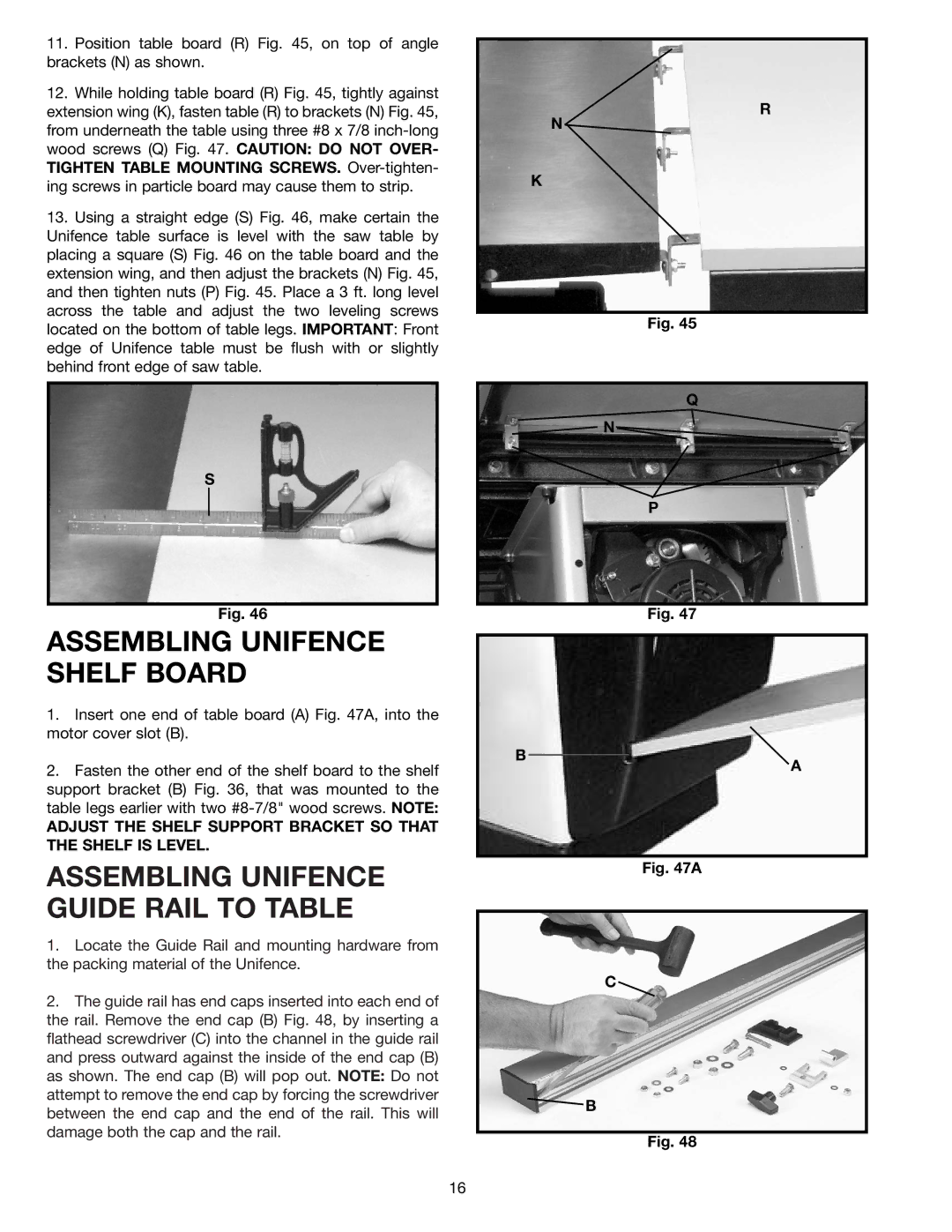 Delta 36-841 instruction manual Assembling Unifence Shelf Board, Assembling Unifence Guide Rail to Table 