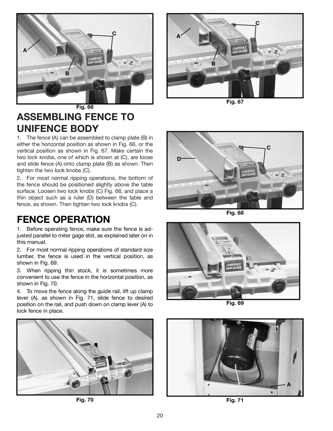 Delta 36-841 instruction manual Assembling Fence to Unifence Body, Fence Operation 