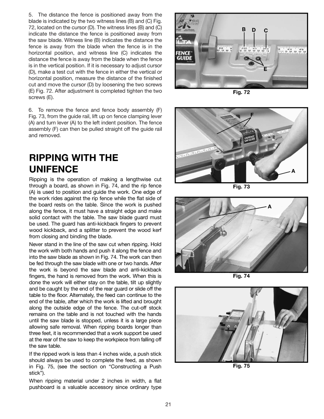 Delta 36-841 instruction manual Ripping with Unifence 