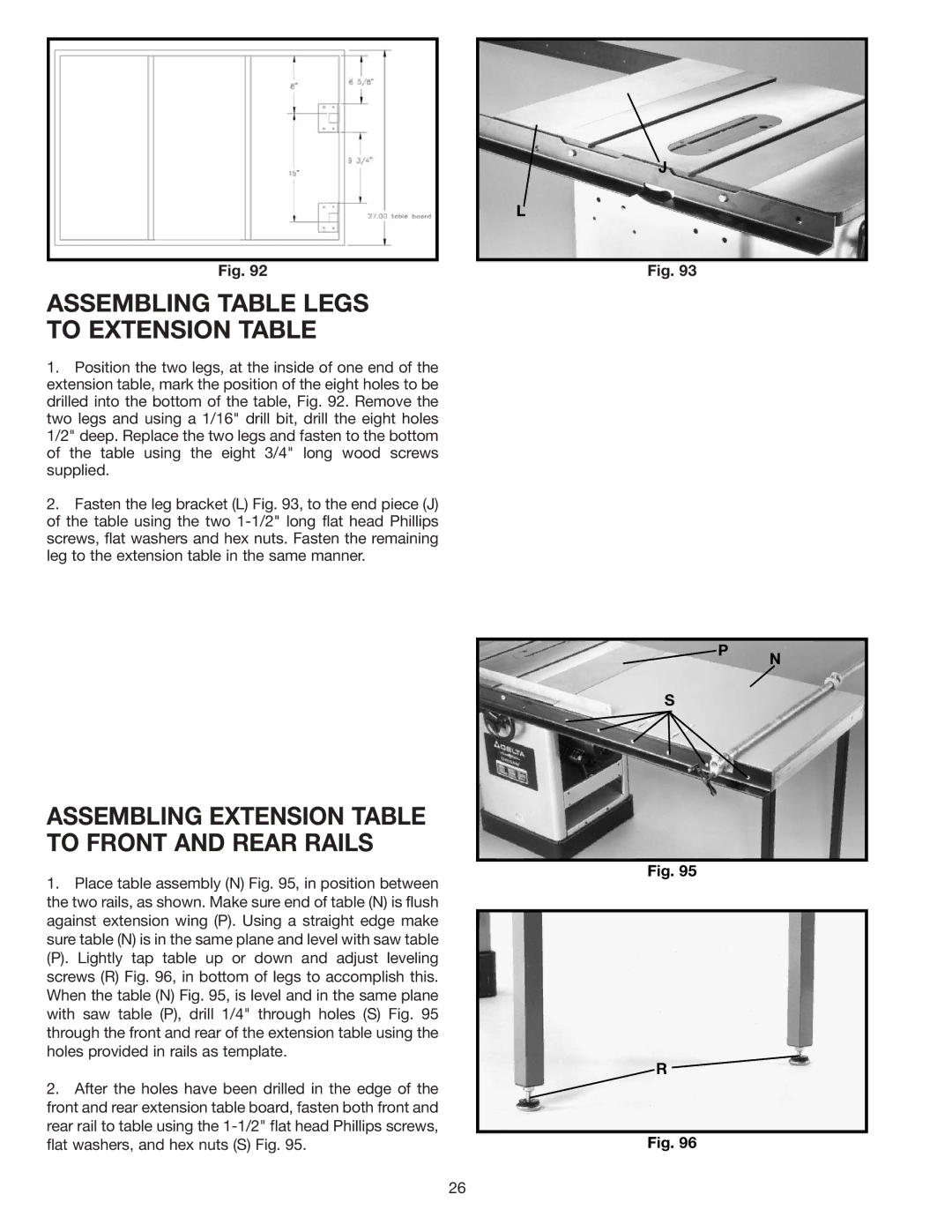 Delta 36-841 instruction manual Assembling Table Legs to Extension Table 