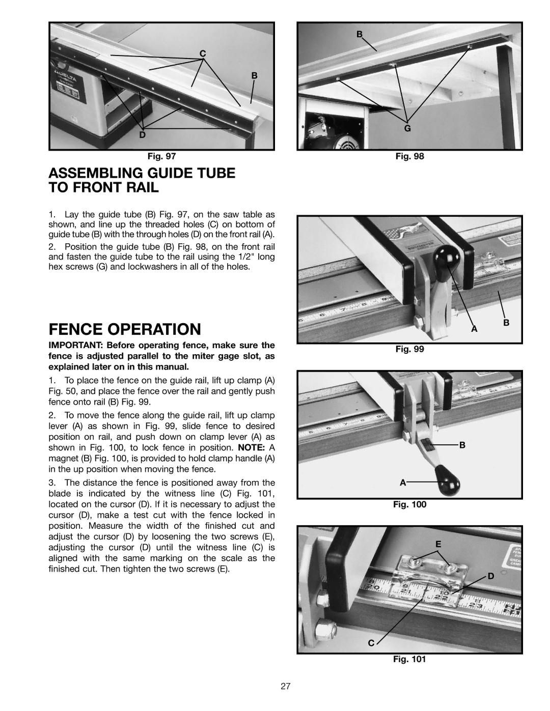 Delta 36-841 instruction manual Assembling Guide Tube to Front Rail 