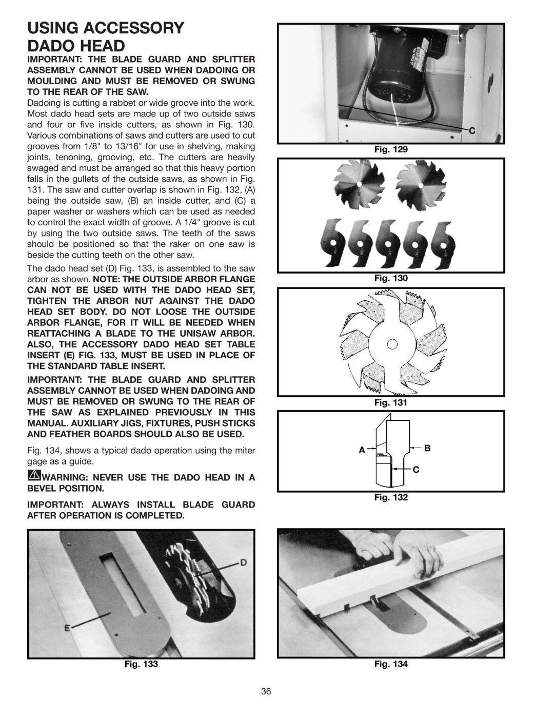 Delta 36-841 instruction manual Using Accessory Dado Head 