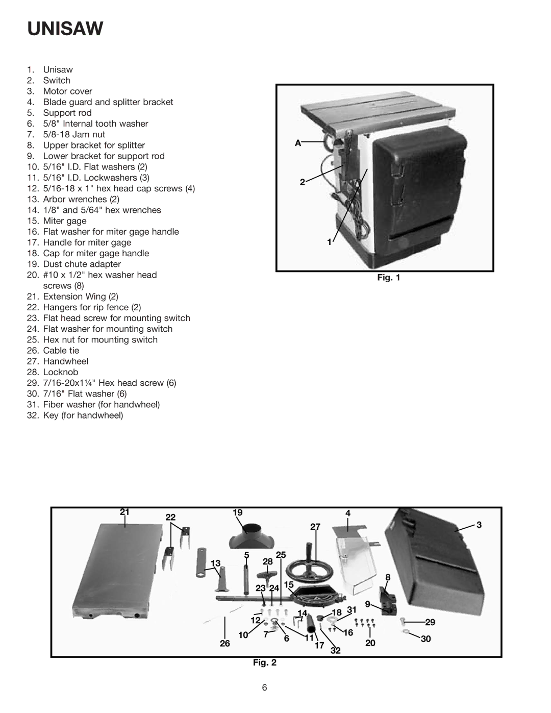 Delta 36-841 instruction manual Unisaw 