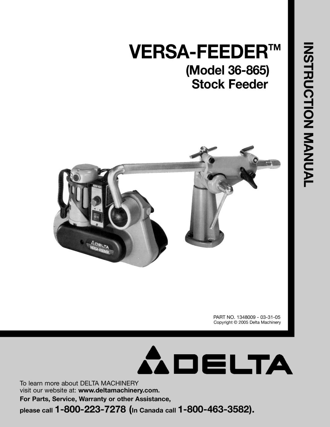 Delta 36-865 instruction manual Versa-Feedertm 