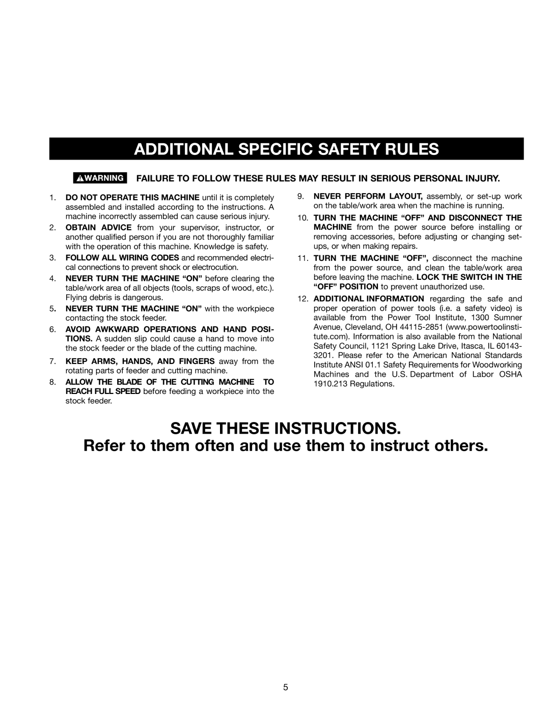 Delta 36-865 instruction manual Additional Specific Safety Rules, Refer to them often and use them to instruct others 