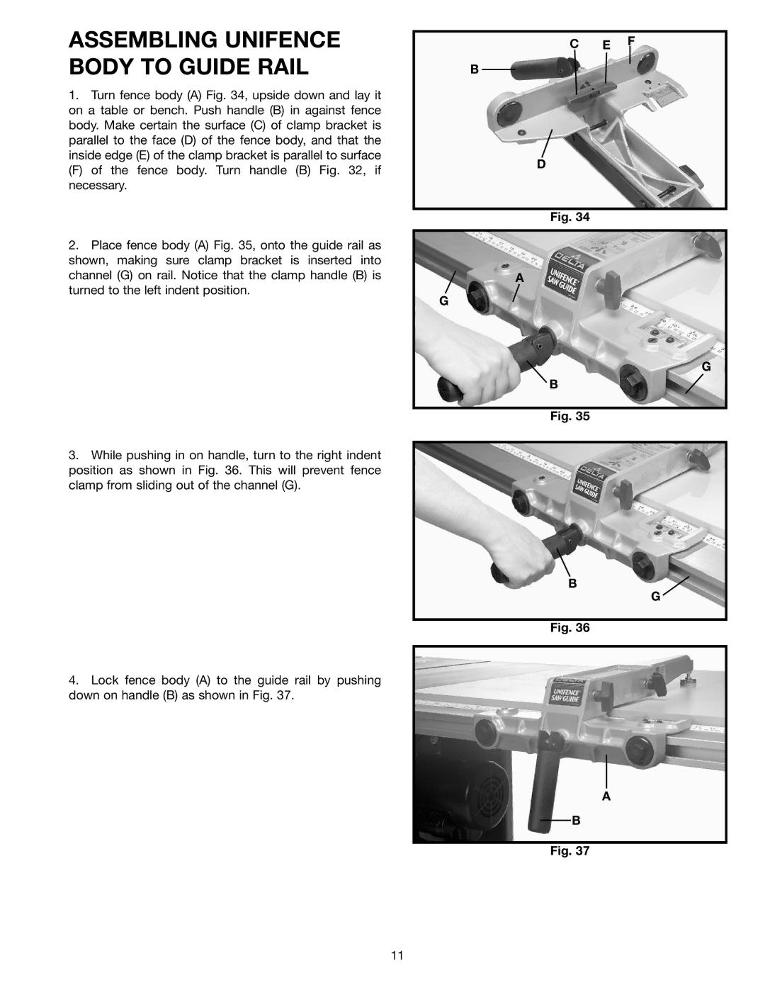 Delta 36-902 instruction manual Assembling Unifence Body to Guide Rail 