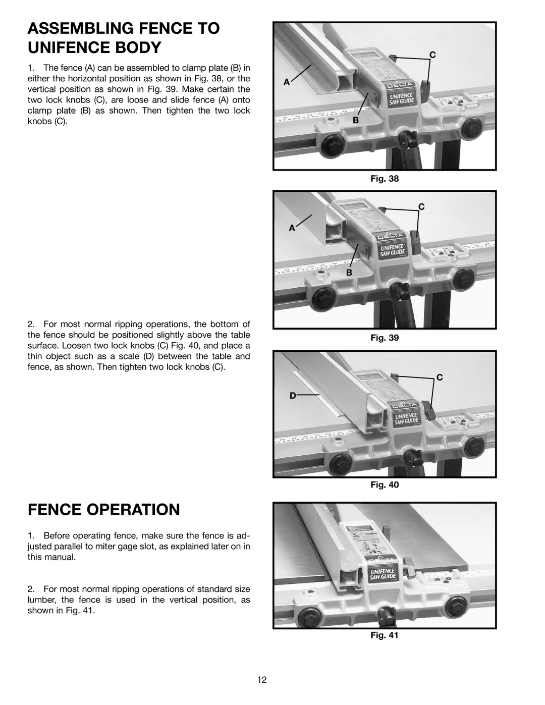 Delta 36-902 instruction manual Assembling Fence to Unifence Body, Fence Operation 