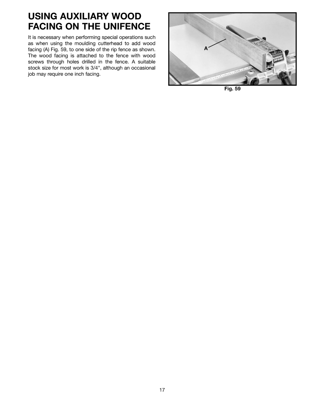 Delta 36-902 instruction manual Using Auxiliary Wood Facing on the Unifence 