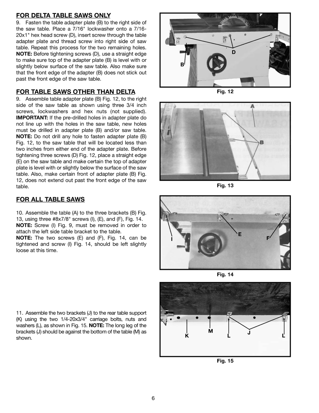 Delta 36-902 instruction manual For Delta Table Saws only 