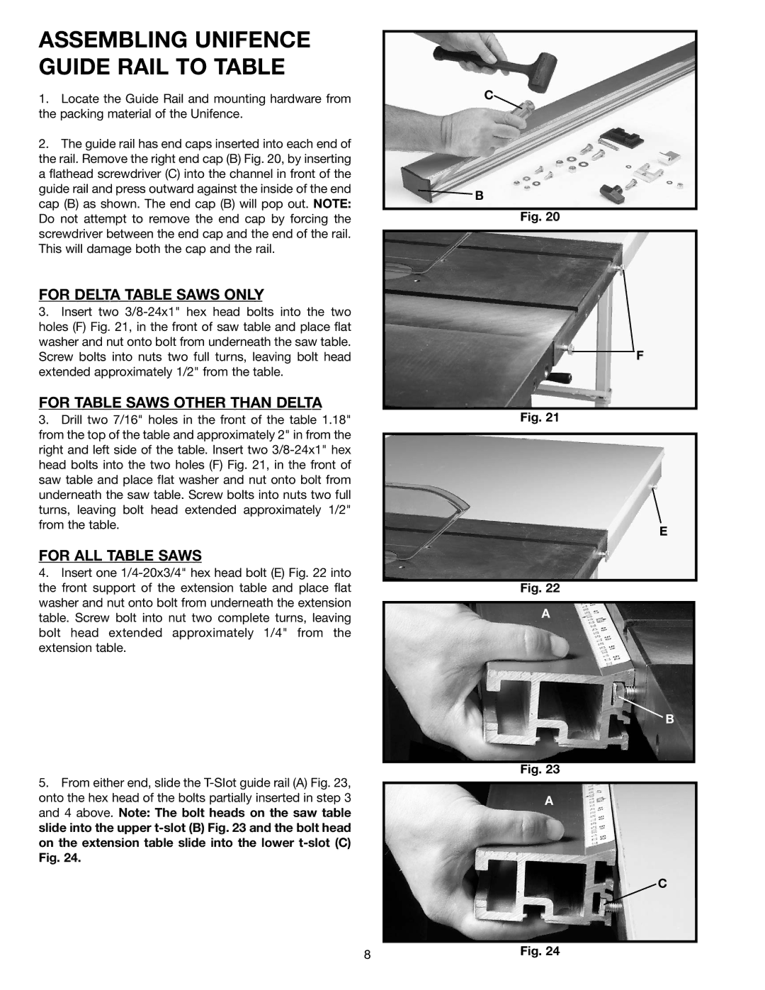 Delta 36-902 instruction manual Assembling Unifence Guide Rail to Table 