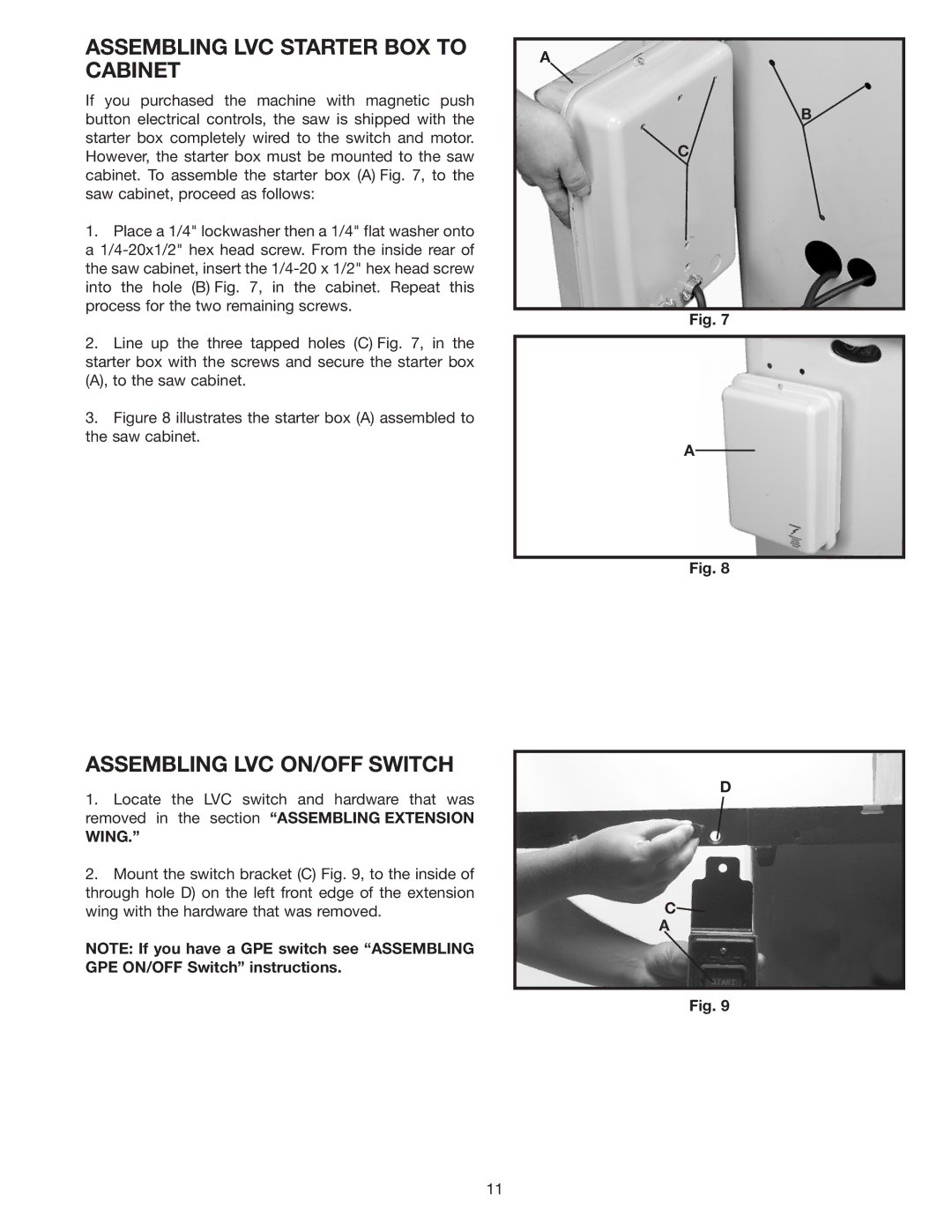 Delta 36-953 instruction manual Assembling LVC Starter BOX to Cabinet, Assembling LVC ON/OFF Switch, Wing 