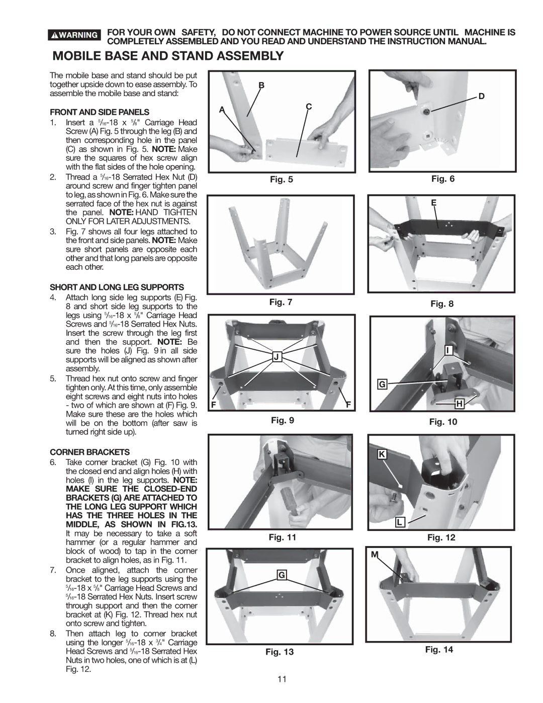 Delta 36-978 Mobile Base and Stand Assembly, Front and Side Panels, Short and Long LEG Supports, Corner Brackets 